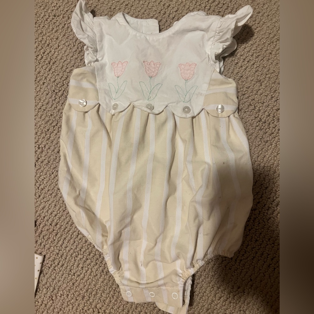 Striped Cream and White Kids One Piece
